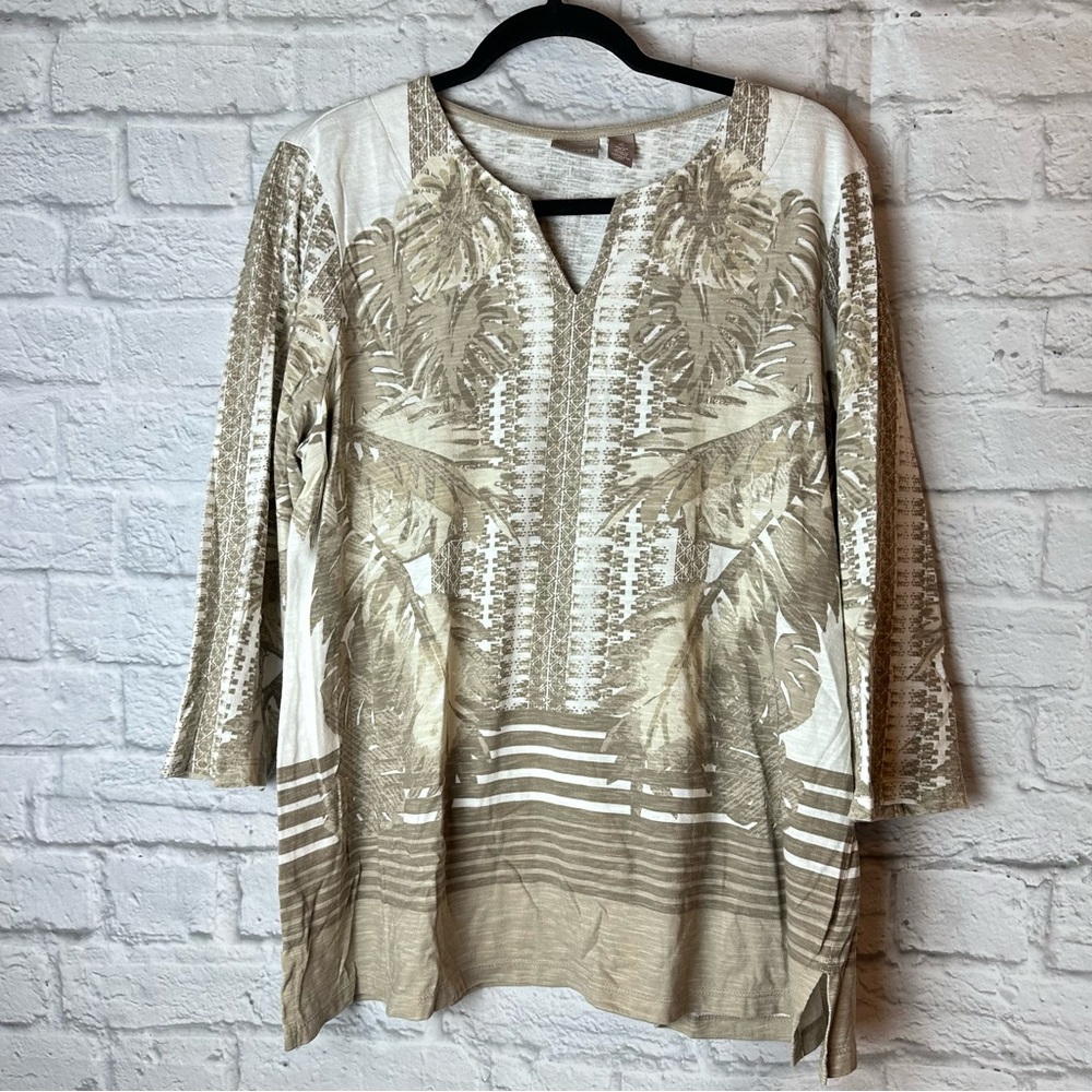 Chico's Palm Print Tee - Size 2